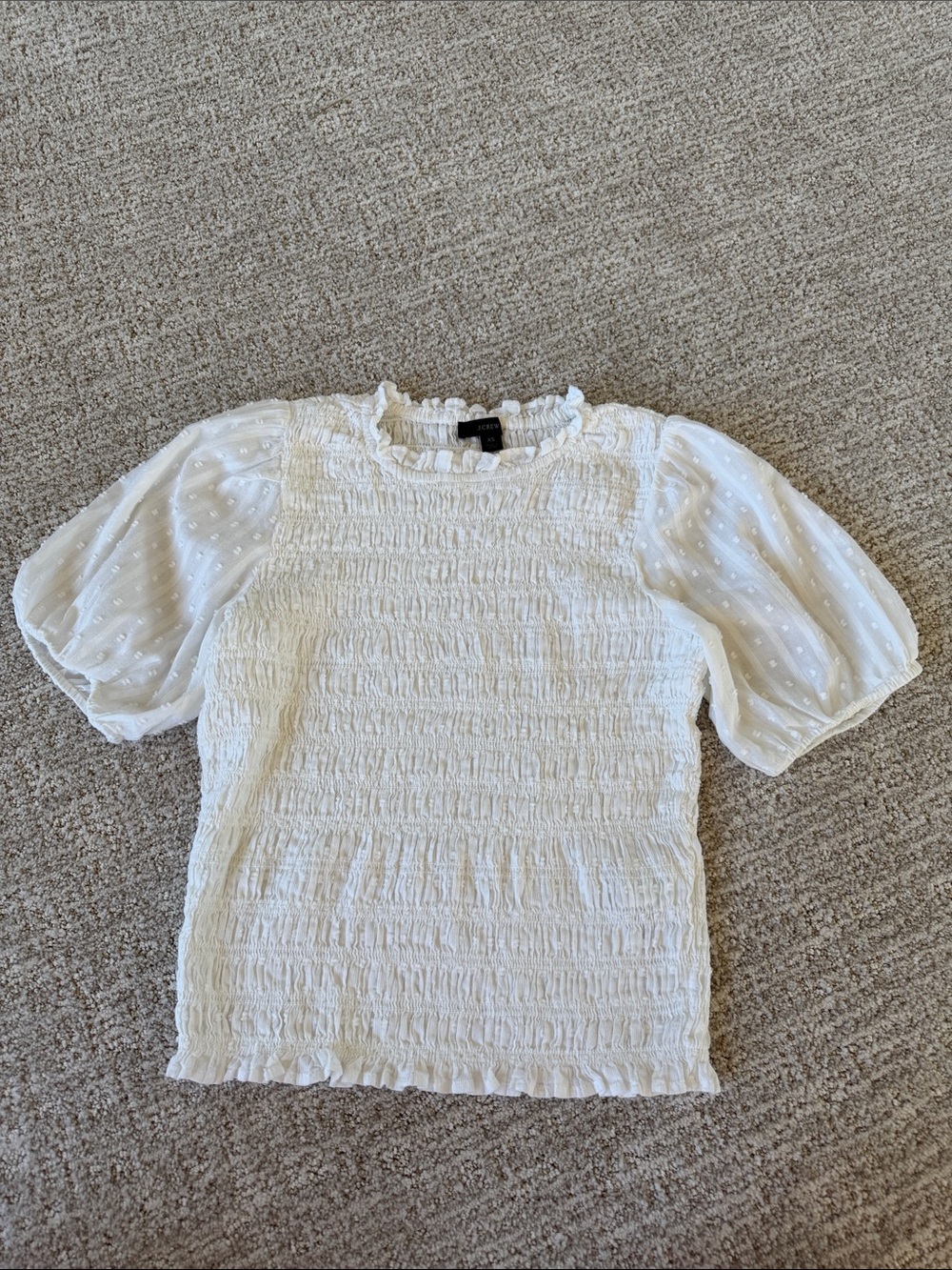 JCrew Smocked Puff-Sleeve White Women's Top